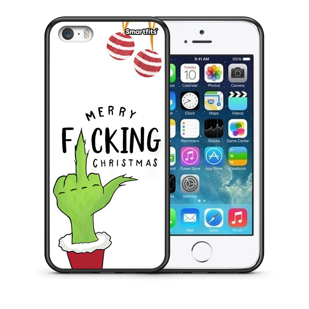 Θήκη iPhone 5/5s/SE Merry F Xmas από τη Smartfits με σχέδιο στο πίσω μέρος και μαύρο περίβλημα | iPhone 5/5s/SE Merry F Xmas case with colorful back and black bezels