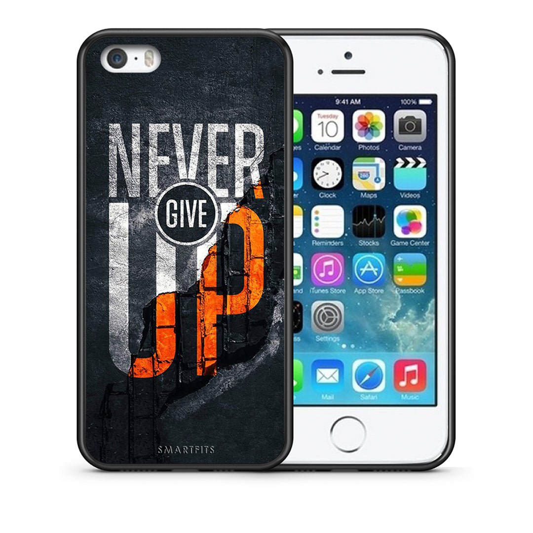 Θήκη Αγίου Βαλεντίνου iPhone 5 / 5s / SE Never Give Up από τη Smartfits με σχέδιο στο πίσω μέρος και μαύρο περίβλημα | iPhone 5 / 5s / SE Never Give Up case with colorful back and black bezels