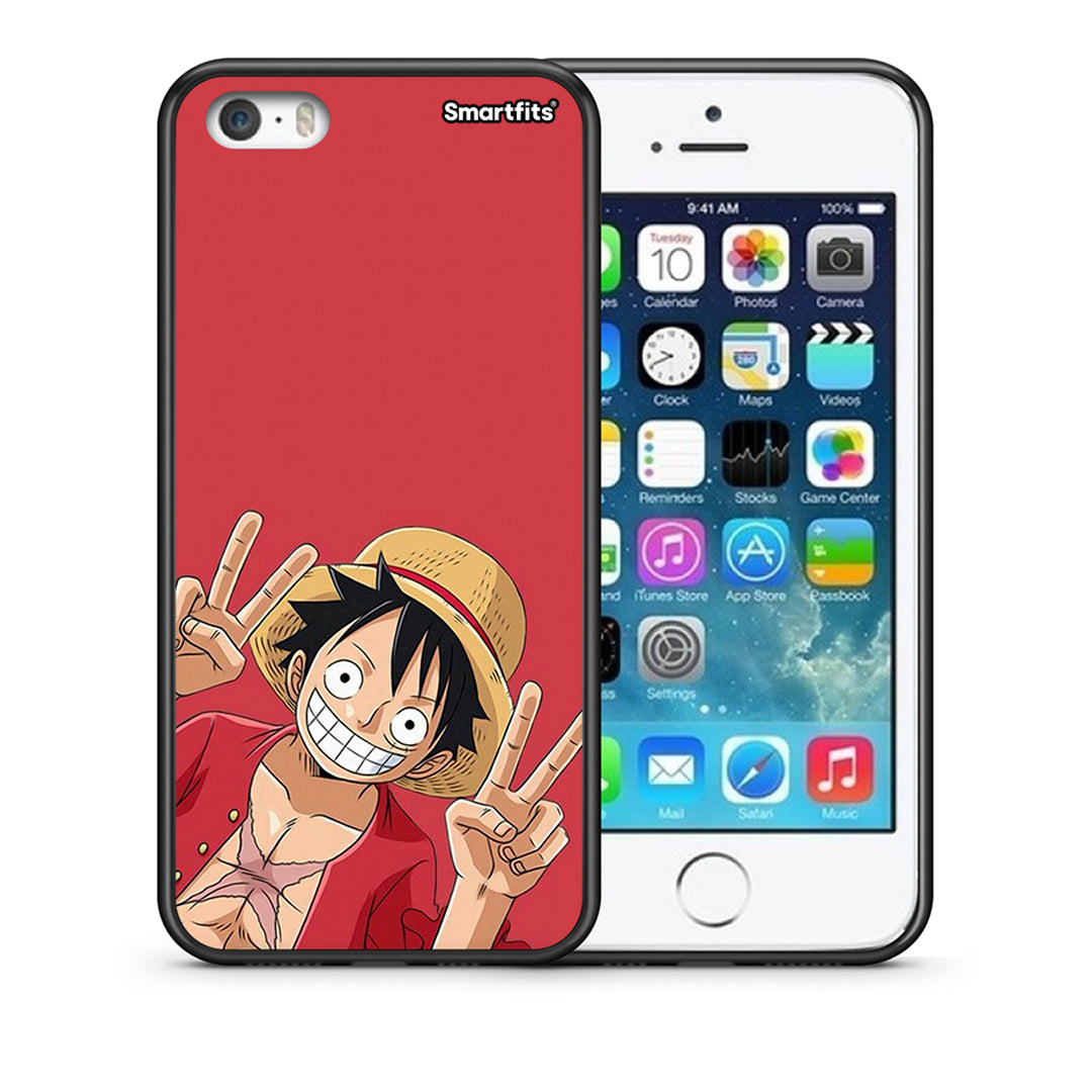 Θήκη iPhone 5 / 5s / SE Pirate Luffy από τη Smartfits με σχέδιο στο πίσω μέρος και μαύρο περίβλημα | iPhone 5 / 5s / SE Pirate Luffy case with colorful back and black bezels