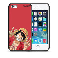 Thumbnail for Θήκη iPhone 5 / 5s / SE Pirate Luffy από τη Smartfits με σχέδιο στο πίσω μέρος και μαύρο περίβλημα | iPhone 5 / 5s / SE Pirate Luffy case with colorful back and black bezels