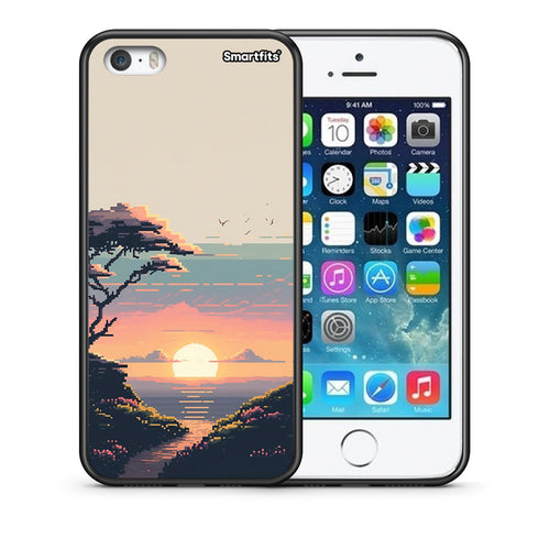Θήκη iPhone 5 / 5s / SE Pixel Sunset από τη Smartfits με σχέδιο στο πίσω μέρος και μαύρο περίβλημα | iPhone 5 / 5s / SE Pixel Sunset case with colorful back and black bezels