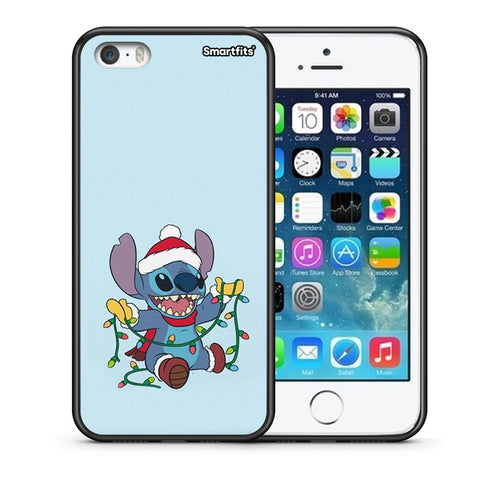 Θήκη iPhone 5/5s/SE Santa Stich από τη Smartfits με σχέδιο στο πίσω μέρος και μαύρο περίβλημα | iPhone 5/5s/SE Santa Stich case with colorful back and black bezels
