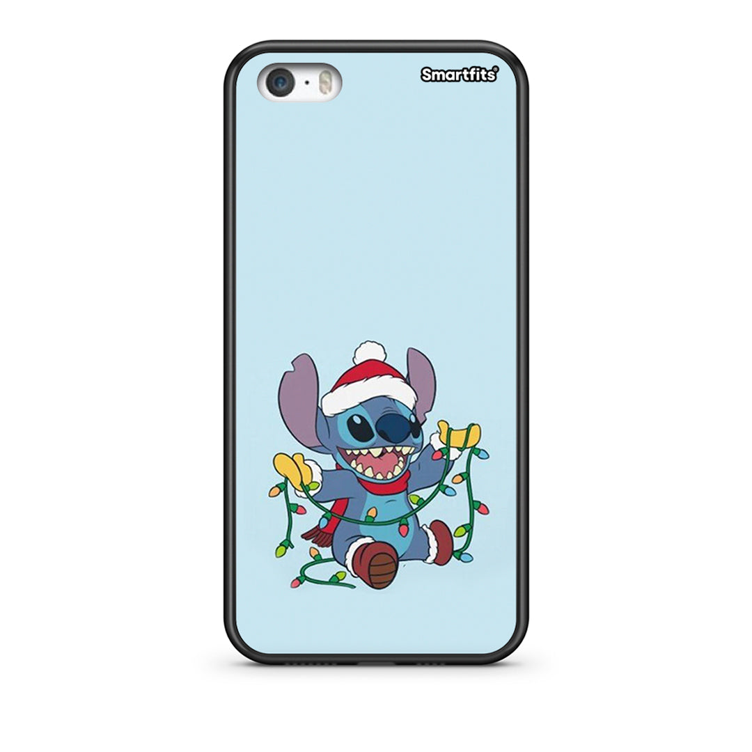 iPhone 5/5s/SE Santa Stich θήκη από τη Smartfits με σχέδιο στο πίσω μέρος και μαύρο περίβλημα | Smartphone case with colorful back and black bezels by Smartfits