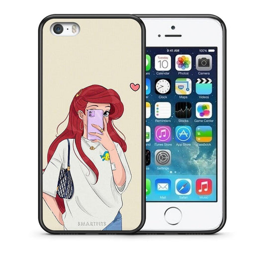 Θήκη iPhone 5 / 5s / SE Walking Mermaid από τη Smartfits με σχέδιο στο πίσω μέρος και μαύρο περίβλημα | iPhone 5 / 5s / SE Walking Mermaid case with colorful back and black bezels