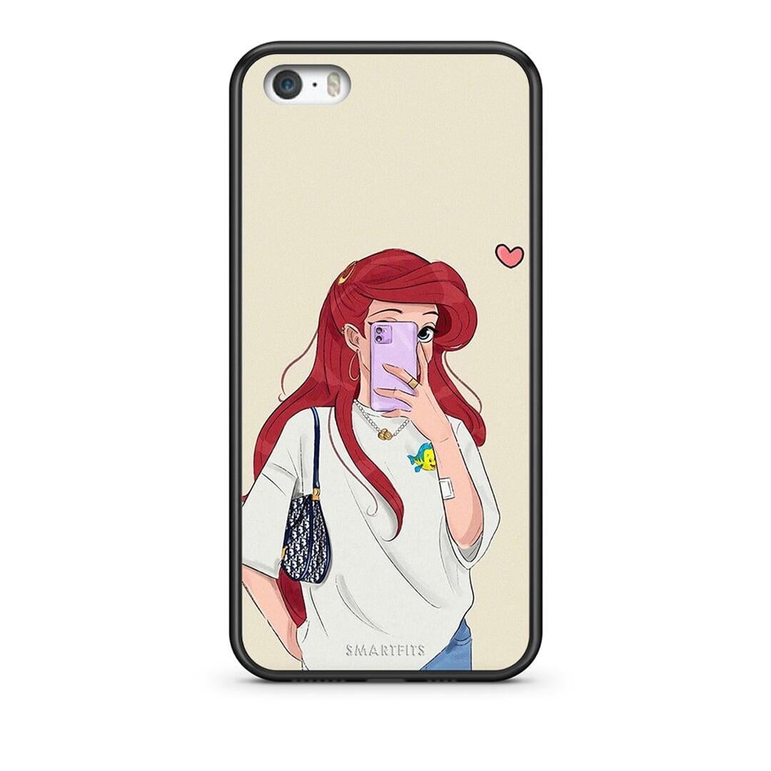 iPhone 5 / 5s / SE Walking Mermaid Θήκη από τη Smartfits με σχέδιο στο πίσω μέρος και μαύρο περίβλημα | Smartphone case with colorful back and black bezels by Smartfits