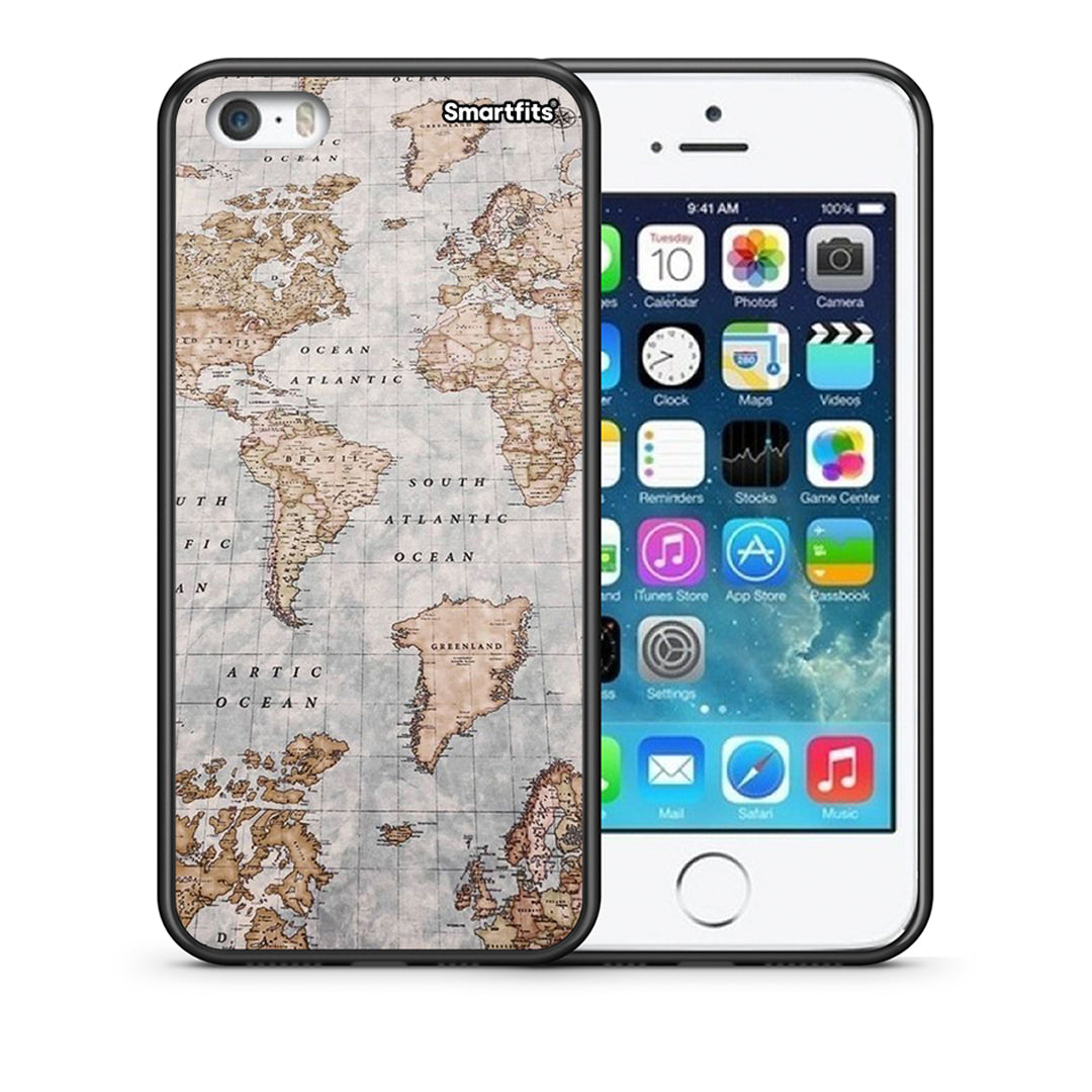 Θήκη iPhone 5 / 5s / SE World Map από τη Smartfits με σχέδιο στο πίσω μέρος και μαύρο περίβλημα | iPhone 5 / 5s / SE World Map case with colorful back and black bezels