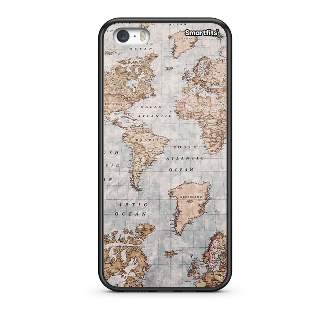 iPhone 5 / 5s / SE World Map Θήκη από τη Smartfits με σχέδιο στο πίσω μέρος και μαύρο περίβλημα | Smartphone case with colorful back and black bezels by Smartfits