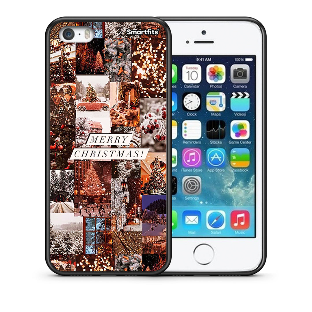 Θήκη iPhone 5/5s/SE Xmas Collage από τη Smartfits με σχέδιο στο πίσω μέρος και μαύρο περίβλημα | iPhone 5/5s/SE Xmas Collage case with colorful back and black bezels