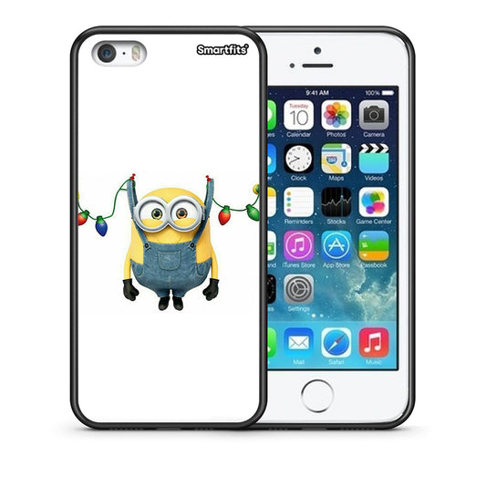 Θήκη iPhone 5/5s/SE Xmas Minion Lights από τη Smartfits με σχέδιο στο πίσω μέρος και μαύρο περίβλημα | iPhone 5/5s/SE Xmas Minion Lights case with colorful back and black bezels