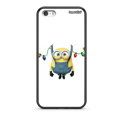 iPhone 5/5s/SE Xmas Minion Lights θήκη από τη Smartfits με σχέδιο στο πίσω μέρος και μαύρο περίβλημα | Smartphone case with colorful back and black bezels by Smartfits
