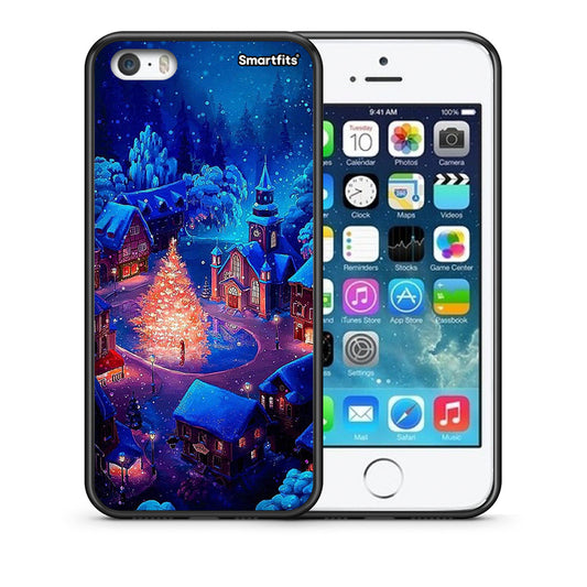 Θήκη iPhone 5/5s/SE Xmas Village από τη Smartfits με σχέδιο στο πίσω μέρος και μαύρο περίβλημα | iPhone 5/5s/SE Xmas Village case with colorful back and black bezels