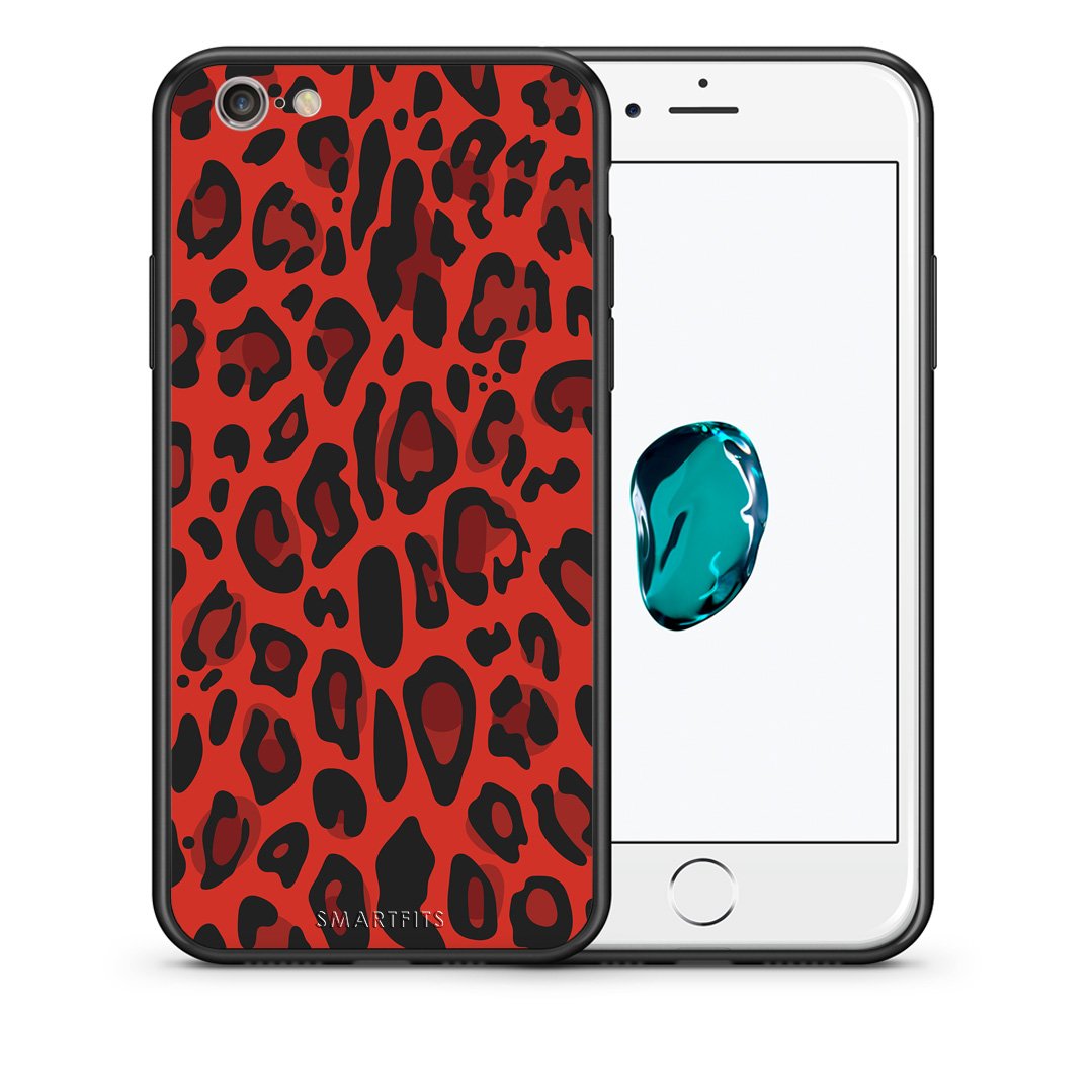 Θήκη iPhone 7/8/SE 2020 Red Leopard Animal από τη Smartfits με σχέδιο στο πίσω μέρος και μαύρο περίβλημα | iPhone 7/8/SE 2020 Red Leopard Animal case with colorful back and black bezels