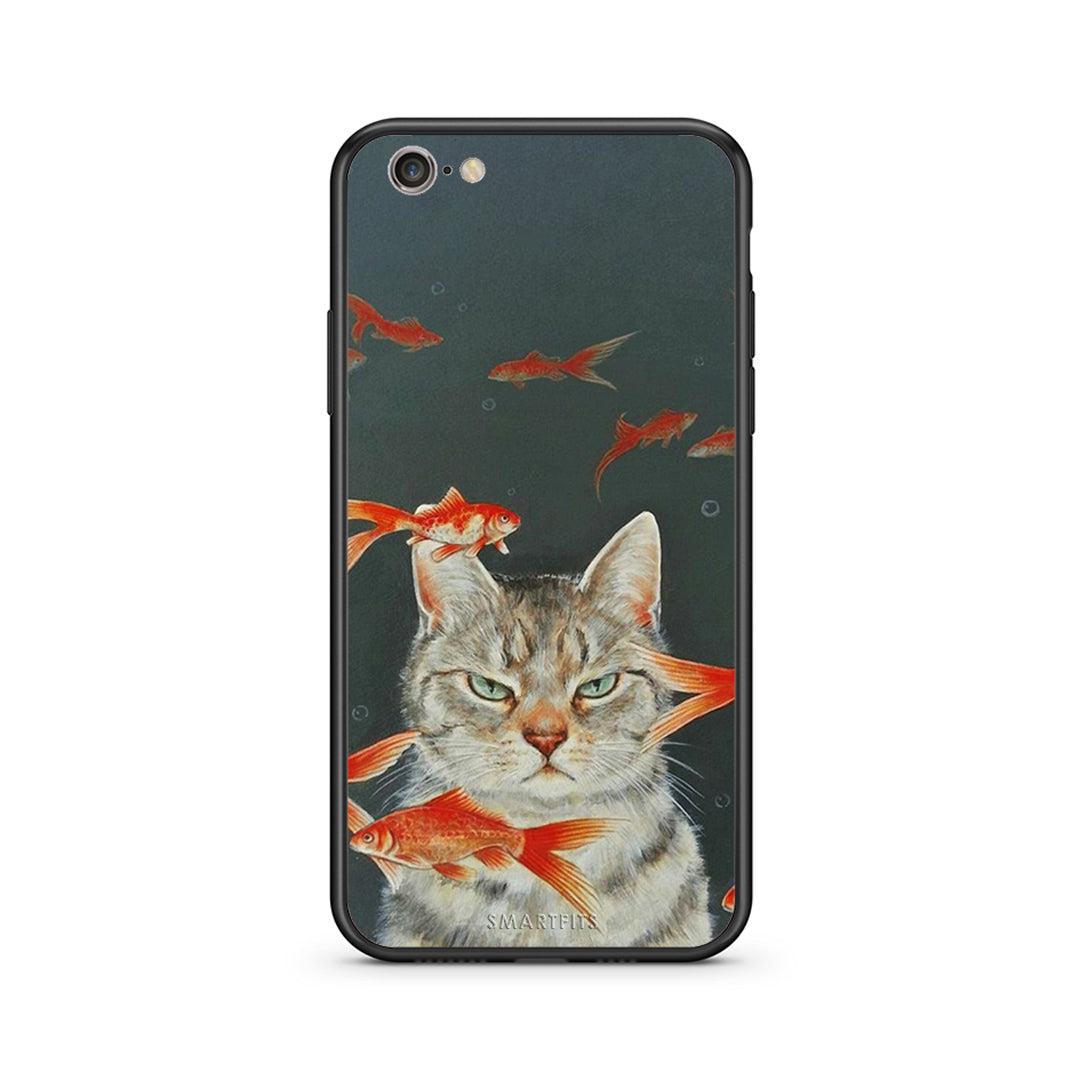 iphone 6 plus 6s plus Cat Goldfish θήκη από τη Smartfits με σχέδιο στο πίσω μέρος και μαύρο περίβλημα | Smartphone case with colorful back and black bezels by Smartfits