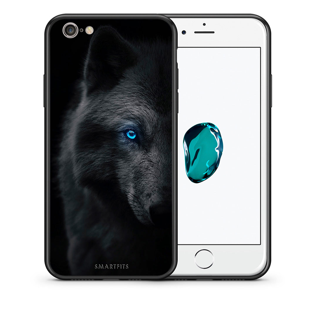 Θήκη iPhone 6/6s Dark Wolf από τη Smartfits με σχέδιο στο πίσω μέρος και μαύρο περίβλημα | iPhone 6/6s Dark Wolf case with colorful back and black bezels