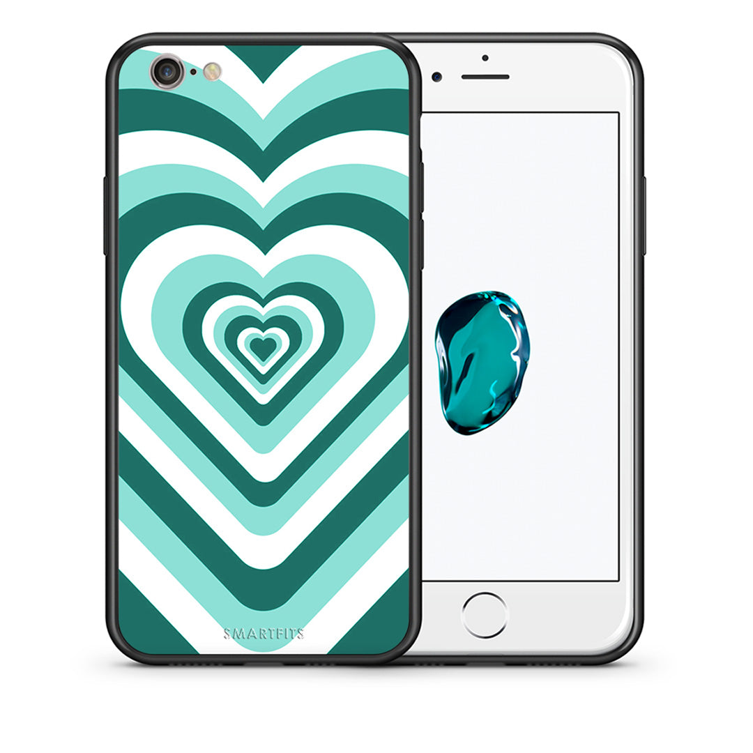 Θήκη iPhone 6/6s Green Hearts από τη Smartfits με σχέδιο στο πίσω μέρος και μαύρο περίβλημα | iPhone 6/6s Green Hearts case with colorful back and black bezels