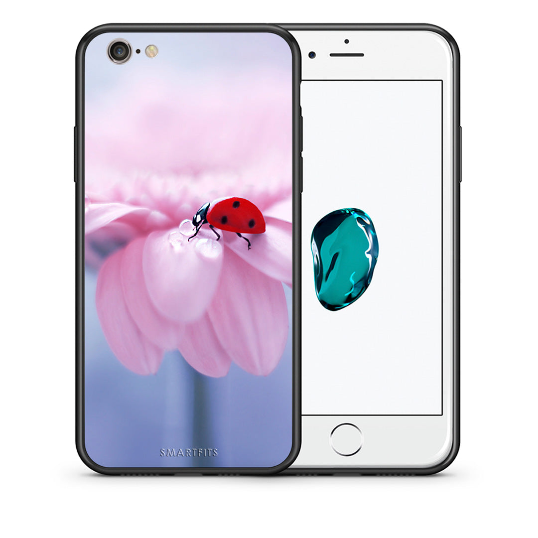 Θήκη iPhone 6/6s Ladybug Flower από τη Smartfits με σχέδιο στο πίσω μέρος και μαύρο περίβλημα | iPhone 6/6s Ladybug Flower case with colorful back and black bezels