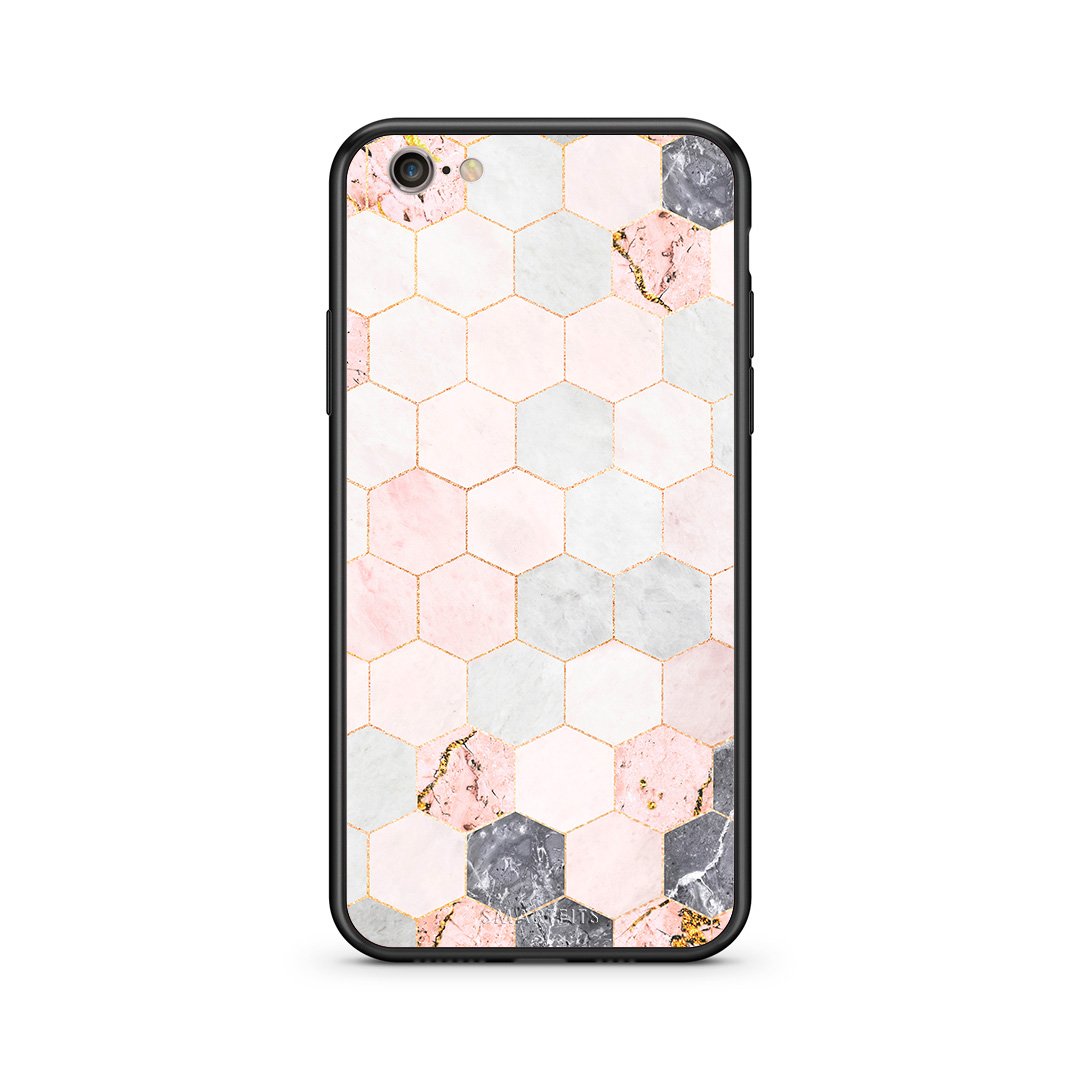 4 - iphone 6 plus 6s plus Hexagon Pink Marble case, cover, bumper