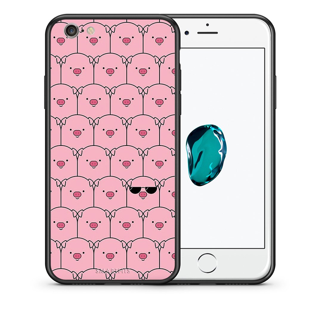 Θήκη iPhone 6/6s Pig Glasses από τη Smartfits με σχέδιο στο πίσω μέρος και μαύρο περίβλημα | iPhone 6/6s Pig Glasses case with colorful back and black bezels