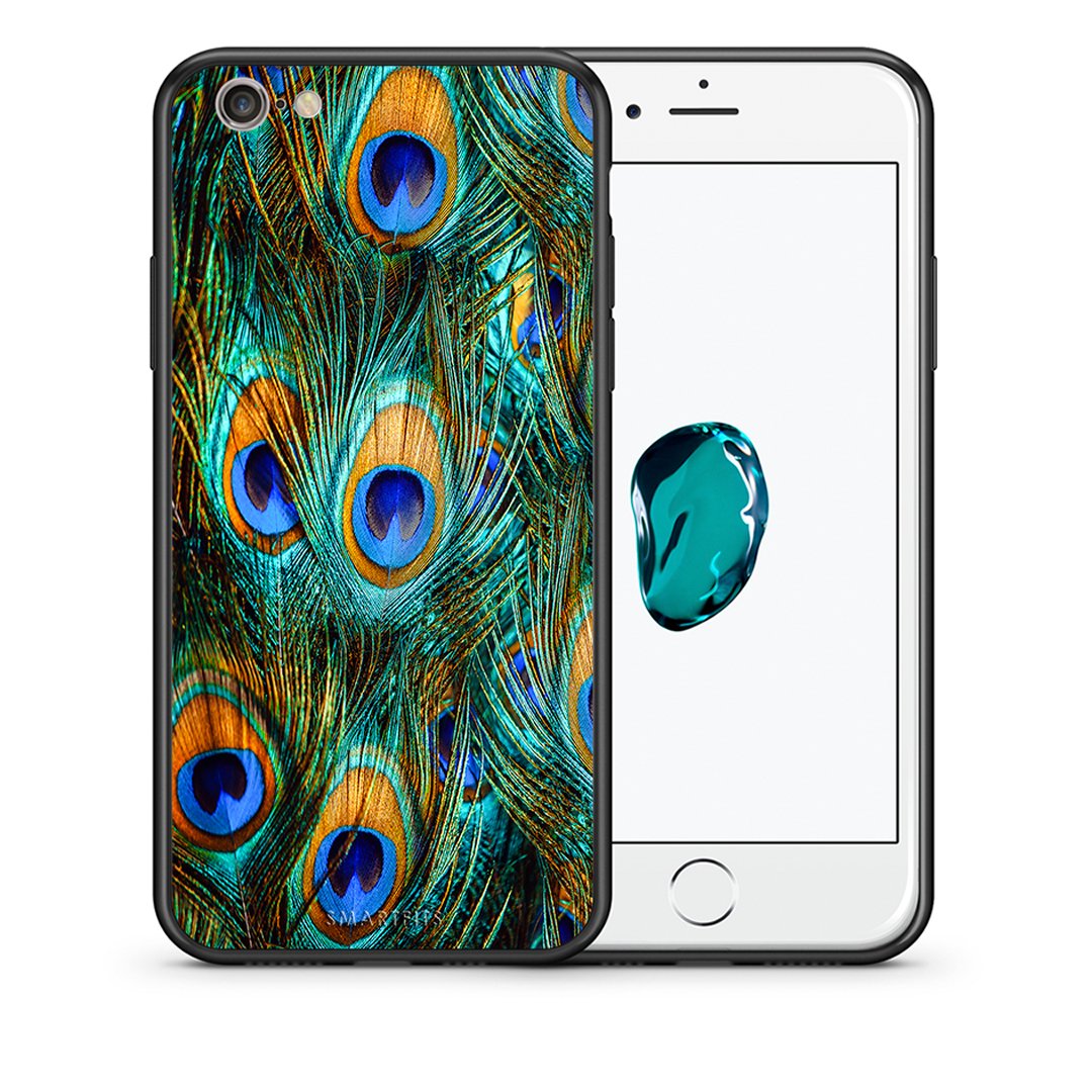 Θήκη iPhone 6/6s Real Peacock Feathers από τη Smartfits με σχέδιο στο πίσω μέρος και μαύρο περίβλημα | iPhone 6/6s Real Peacock Feathers case with colorful back and black bezels