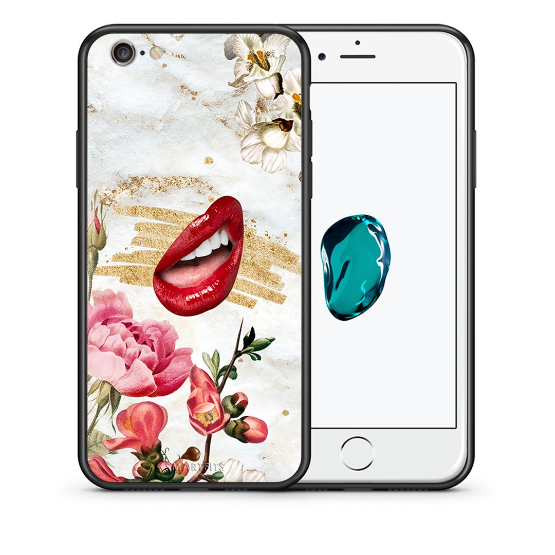 Θήκη iPhone 6/6s Red Lips από τη Smartfits με σχέδιο στο πίσω μέρος και μαύρο περίβλημα | iPhone 6/6s Red Lips case with colorful back and black bezels