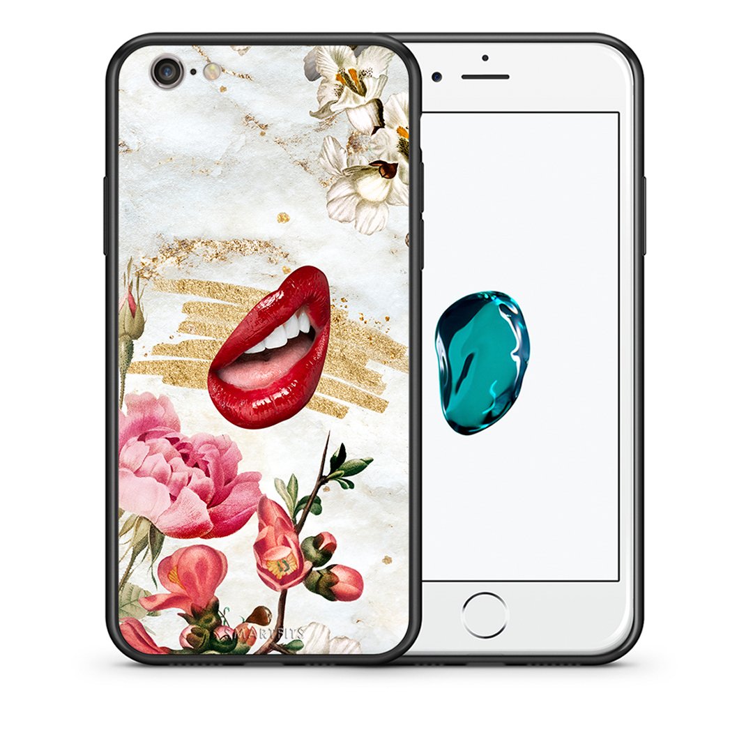 Θήκη iPhone 6 Plus/6s Plus Red Lips από τη Smartfits με σχέδιο στο πίσω μέρος και μαύρο περίβλημα | iPhone 6 Plus/6s Plus Red Lips case with colorful back and black bezels