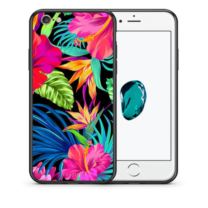 Θήκη iPhone 6/6s Tropical Flowers από τη Smartfits με σχέδιο στο πίσω μέρος και μαύρο περίβλημα | iPhone 6/6s Tropical Flowers case with colorful back and black bezels