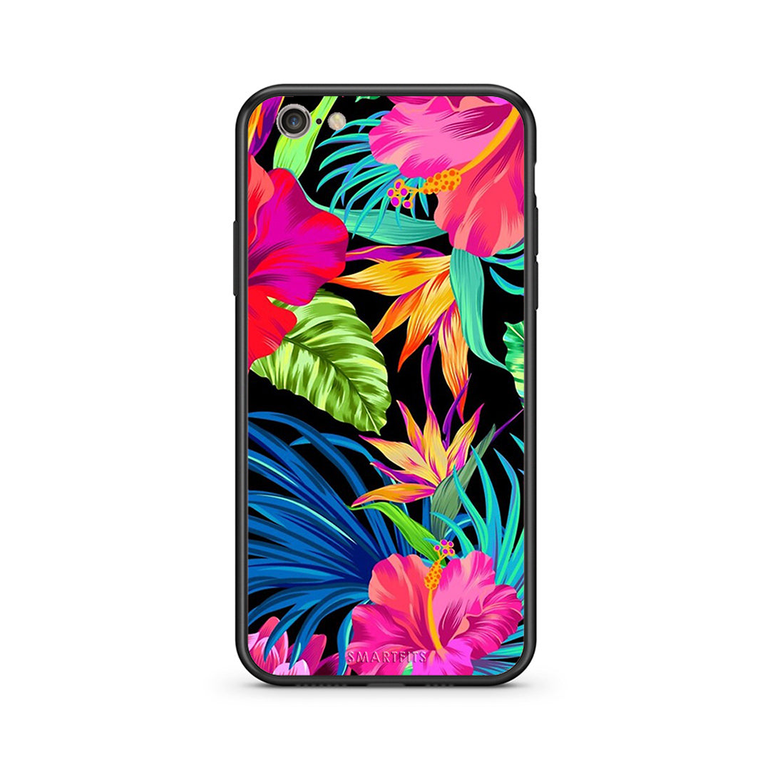 iphone 6 6s Tropical Flowers θήκη από τη Smartfits με σχέδιο στο πίσω μέρος και μαύρο περίβλημα | Smartphone case with colorful back and black bezels by Smartfits