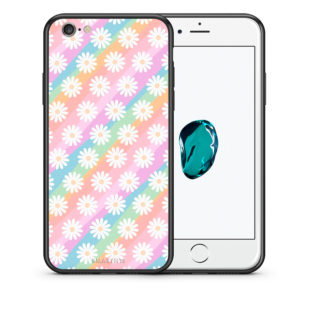 Θήκη iPhone 6 Plus/6s Plus White Daisies από τη Smartfits με σχέδιο στο πίσω μέρος και μαύρο περίβλημα | iPhone 6 Plus/6s Plus White Daisies case with colorful back and black bezels