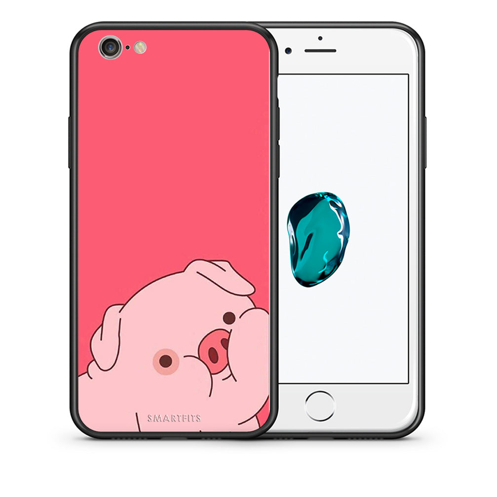 Θήκη Αγίου Βαλεντίνου iPhone 7 / 8 / SE 2020 Pig Love 1 από τη Smartfits με σχέδιο στο πίσω μέρος και μαύρο περίβλημα | iPhone 7 / 8 / SE 2020 Pig Love 1 case with colorful back and black bezels