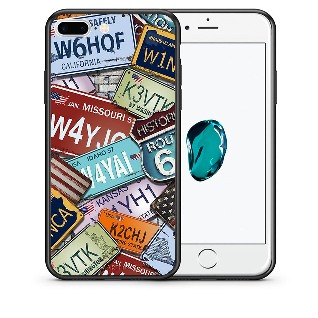 Θήκη iPhone 7 Plus/8 Plus Car Plates από τη Smartfits με σχέδιο στο πίσω μέρος και μαύρο περίβλημα | iPhone 7 Plus/8 Plus Car Plates case with colorful back and black bezels