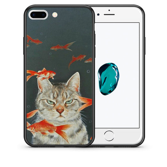 Θήκη iPhone 7 Plus/8 Plus Cat Goldfish από τη Smartfits με σχέδιο στο πίσω μέρος και μαύρο περίβλημα | iPhone 7 Plus/8 Plus Cat Goldfish case with colorful back and black bezels