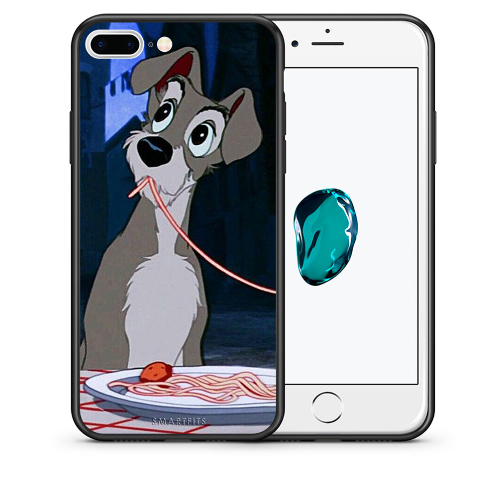 Θήκη Αγίου Βαλεντίνου iPhone 7 Plus / 8 Plus Lady And Tramp 1 από τη Smartfits με σχέδιο στο πίσω μέρος και μαύρο περίβλημα | iPhone 7 Plus / 8 Plus Lady And Tramp 1 case with colorful back and black bezels