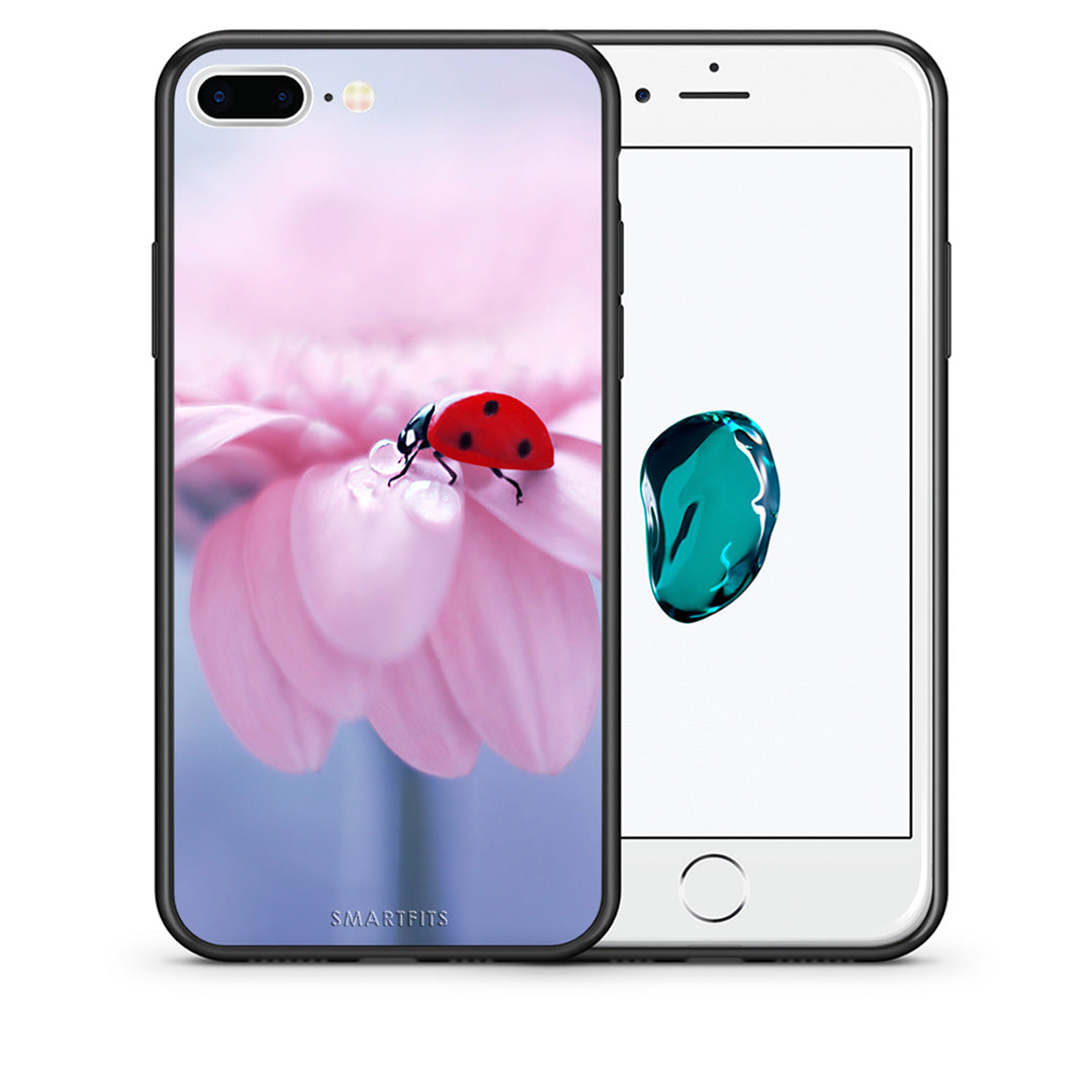 Θήκη iPhone 7 Plus/8 Plus Ladybug Flower από τη Smartfits με σχέδιο στο πίσω μέρος και μαύρο περίβλημα | iPhone 7 Plus/8 Plus Ladybug Flower case with colorful back and black bezels