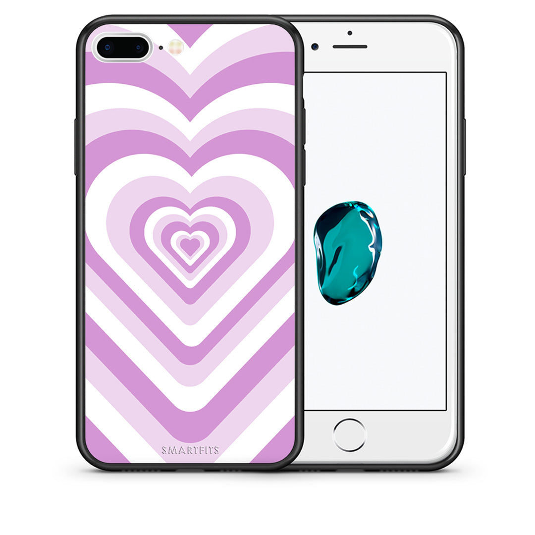 Θήκη iPhone 7 Plus/8 Plus Lilac Hearts από τη Smartfits με σχέδιο στο πίσω μέρος και μαύρο περίβλημα | iPhone 7 Plus/8 Plus Lilac Hearts case with colorful back and black bezels