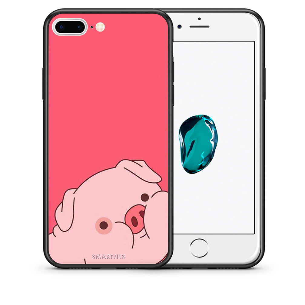 Θήκη Αγίου Βαλεντίνου iPhone 7 Plus / 8 Plus Pig Love 1 από τη Smartfits με σχέδιο στο πίσω μέρος και μαύρο περίβλημα | iPhone 7 Plus / 8 Plus Pig Love 1 case with colorful back and black bezels