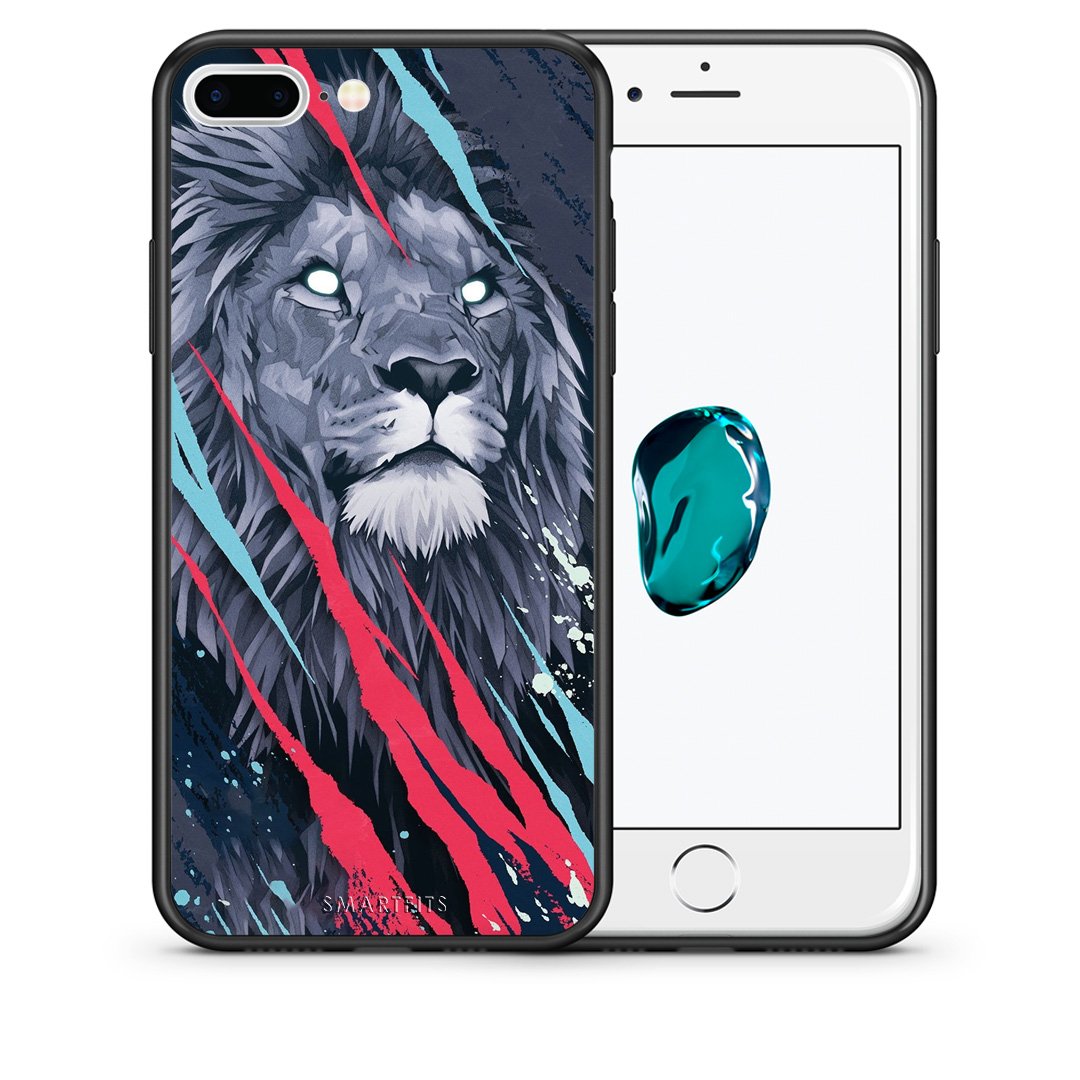 Θήκη iPhone 7 Plus/8 Plus Lion Designer PopArt από τη Smartfits με σχέδιο στο πίσω μέρος και μαύρο περίβλημα | iPhone 7 Plus/8 Plus Lion Designer PopArt case with colorful back and black bezels
