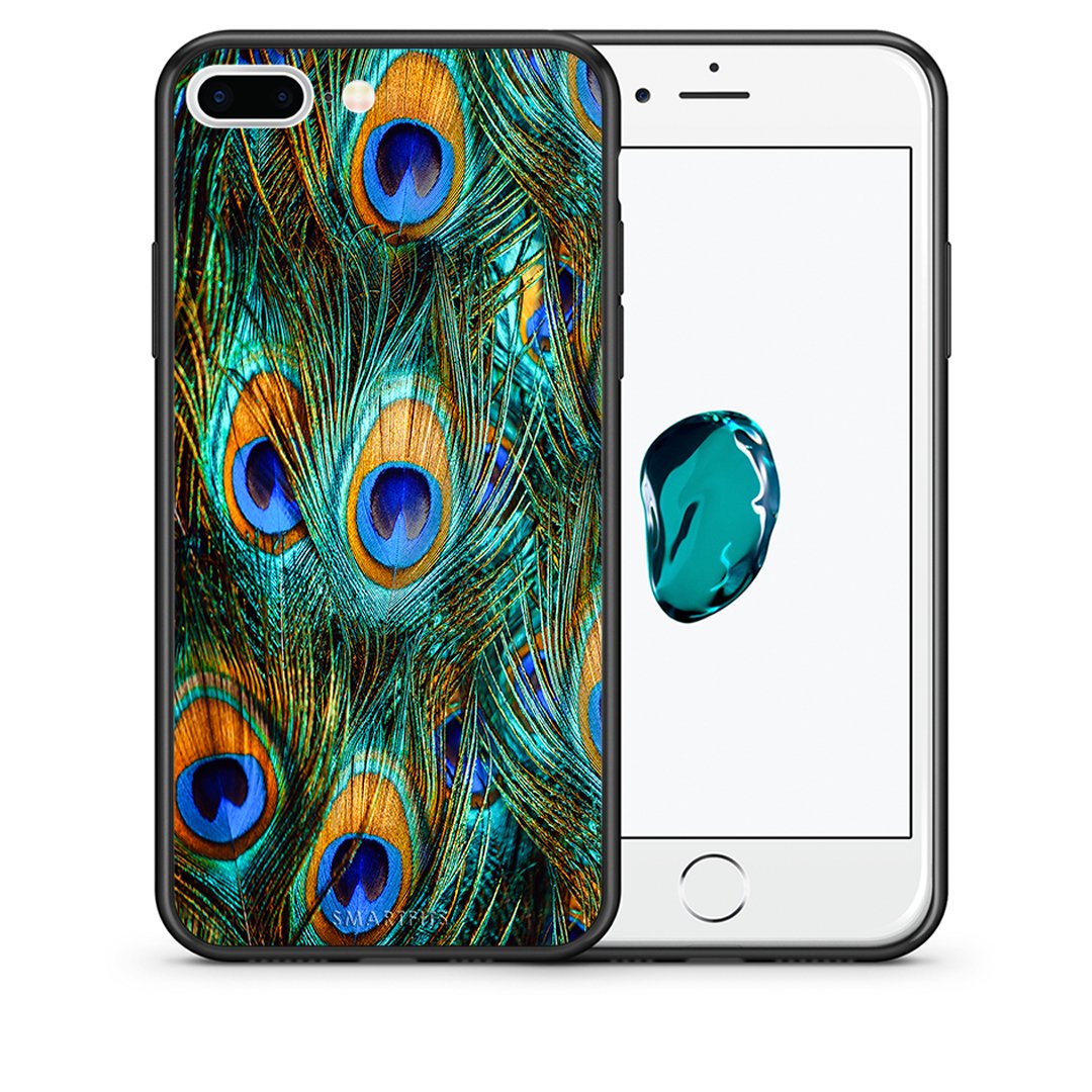 Θήκη iPhone 7 Plus/8 Plus Real Peacock Feathers από τη Smartfits με σχέδιο στο πίσω μέρος και μαύρο περίβλημα | iPhone 7 Plus/8 Plus Real Peacock Feathers case with colorful back and black bezels