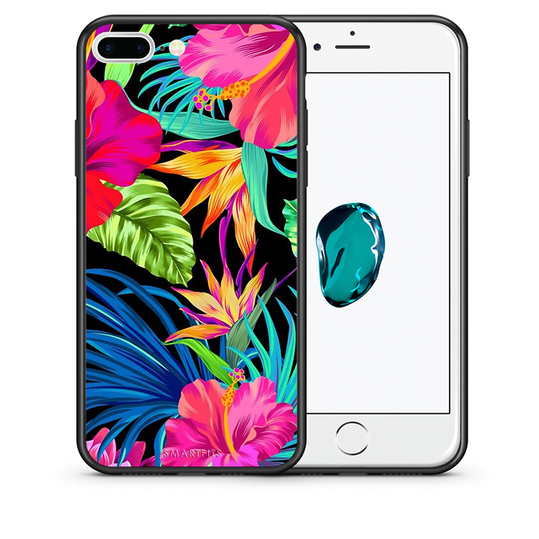 Θήκη iPhone 7 Plus/8 Plus Tropical Flowers από τη Smartfits με σχέδιο στο πίσω μέρος και μαύρο περίβλημα | iPhone 7 Plus/8 Plus Tropical Flowers case with colorful back and black bezels