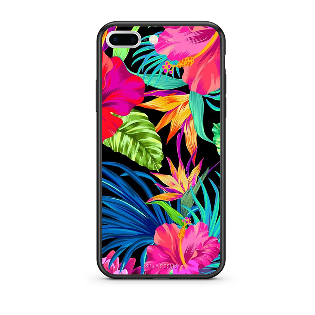 iPhone 7 Plus/8 Plus Tropical Flowers θήκη από τη Smartfits με σχέδιο στο πίσω μέρος και μαύρο περίβλημα | Smartphone case with colorful back and black bezels by Smartfits
