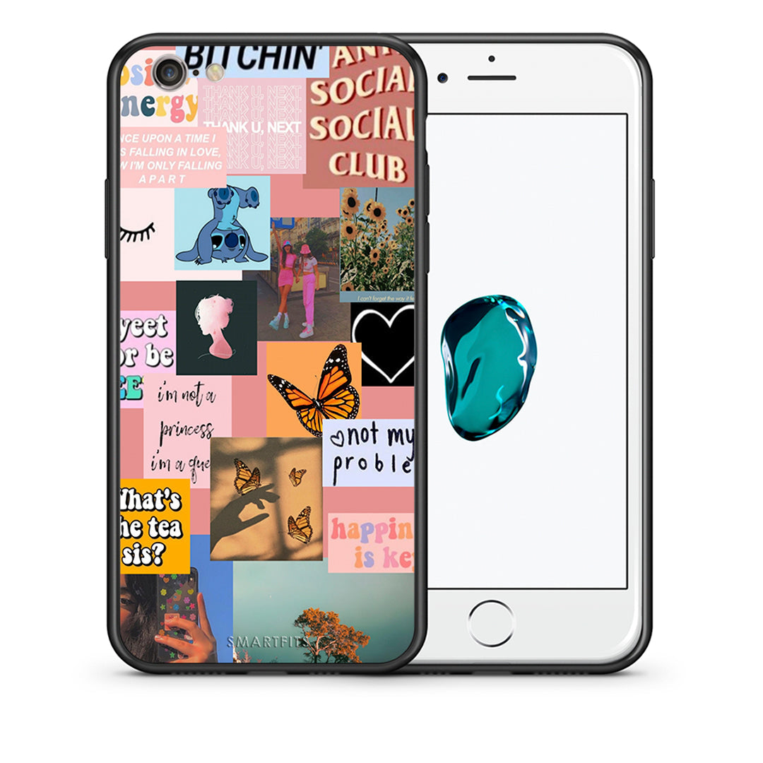 Θήκη Αγίου Βαλεντίνου iPhone 6 / 6s Collage Bitchin από τη Smartfits με σχέδιο στο πίσω μέρος και μαύρο περίβλημα | iPhone 6 / 6s Collage Bitchin case with colorful back and black bezels