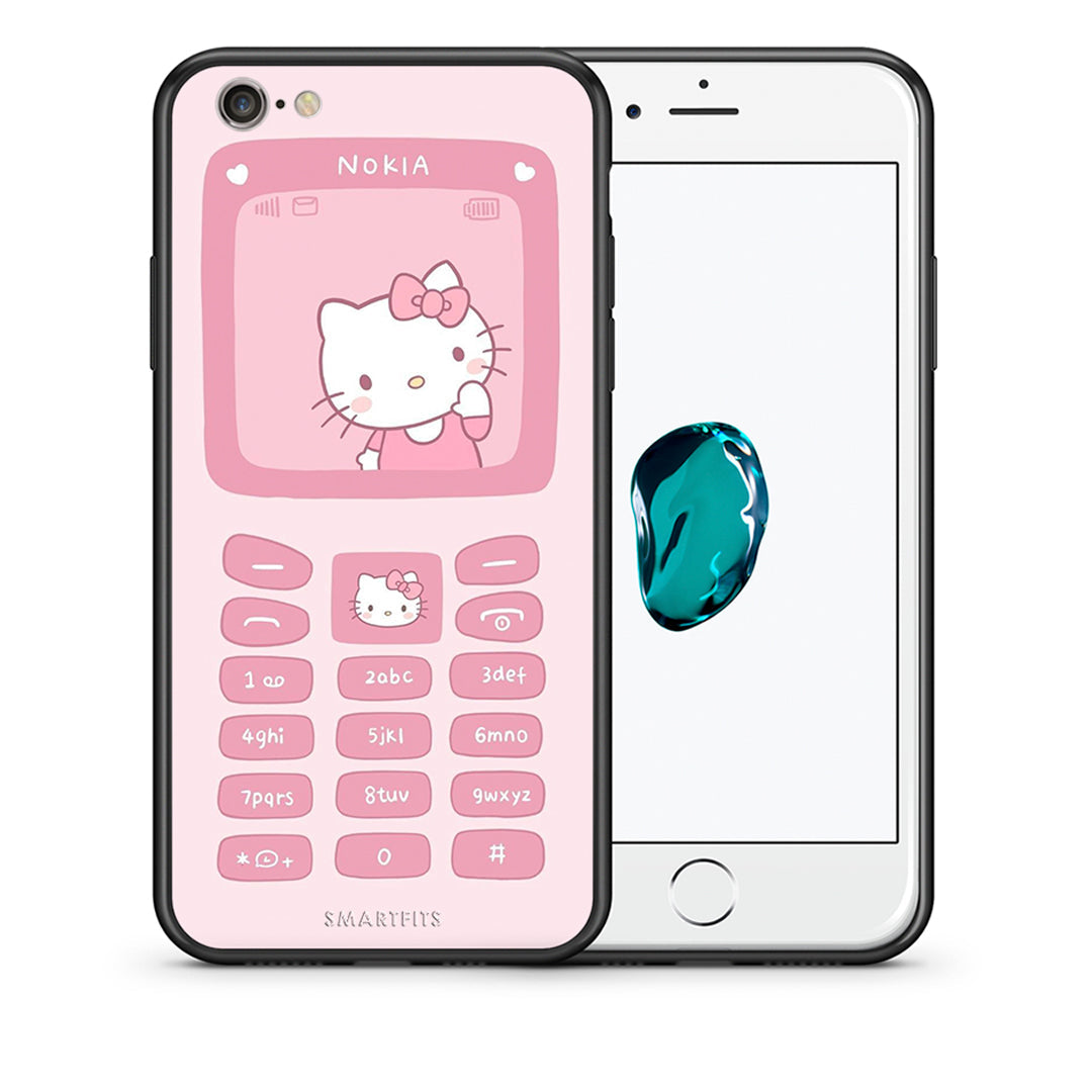 Θήκη Αγίου Βαλεντίνου iPhone 6 / 6s Hello Kitten από τη Smartfits με σχέδιο στο πίσω μέρος και μαύρο περίβλημα | iPhone 6 / 6s Hello Kitten case with colorful back and black bezels