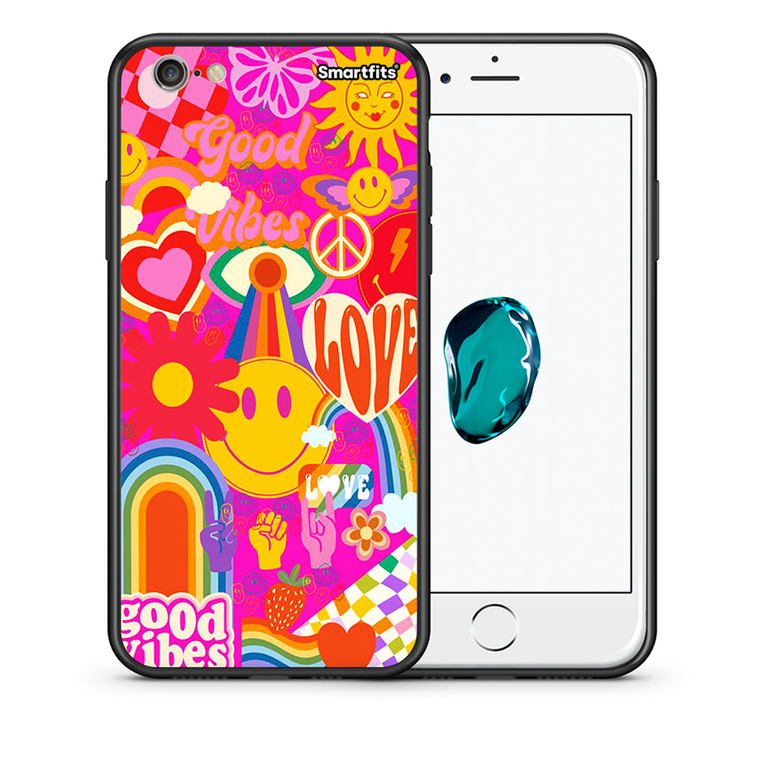 Θήκη iPhone 6/6s Hippie Love από τη Smartfits με σχέδιο στο πίσω μέρος και μαύρο περίβλημα | iPhone 6/6s Hippie Love case with colorful back and black bezels