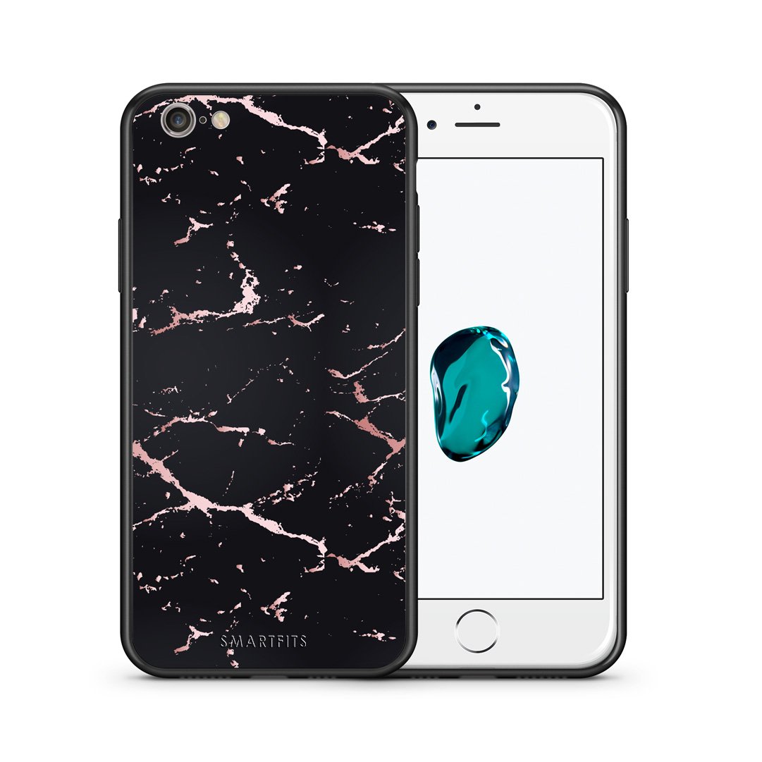 Θήκη iPhone 7/8/SE 2020 Black Rosegold Marble από τη Smartfits με σχέδιο στο πίσω μέρος και μαύρο περίβλημα | iPhone 7/8/SE 2020 Black Rosegold Marble case with colorful back and black bezels