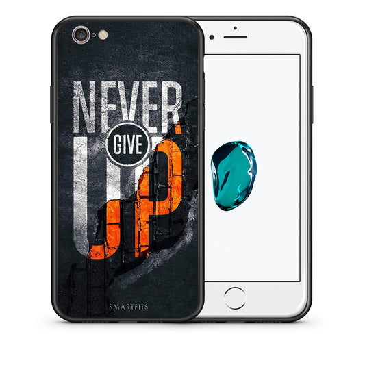 Θήκη Αγίου Βαλεντίνου iPhone 6 / 6s Never Give Up από τη Smartfits με σχέδιο στο πίσω μέρος και μαύρο περίβλημα | iPhone 6 / 6s Never Give Up case with colorful back and black bezels