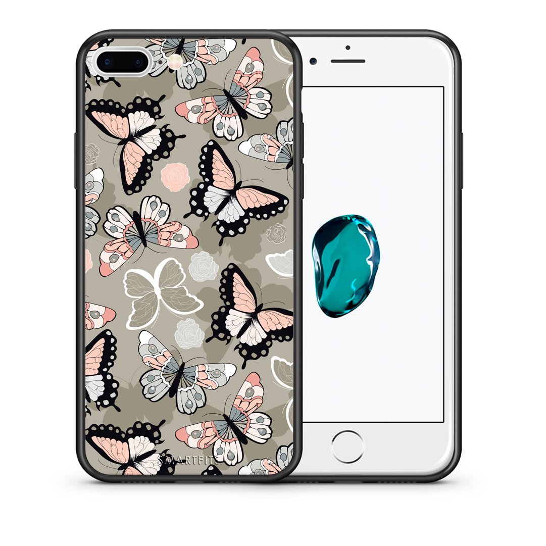 Θήκη iPhone 7 Plus/8 Plus Butterflies Boho από τη Smartfits με σχέδιο στο πίσω μέρος και μαύρο περίβλημα | iPhone 7 Plus/8 Plus Butterflies Boho case with colorful back and black bezels
