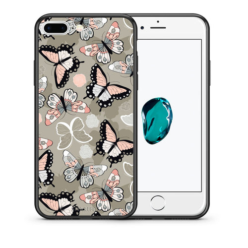 Θήκη iPhone 7 Plus/8 Plus Butterflies Boho από τη Smartfits με σχέδιο στο πίσω μέρος και μαύρο περίβλημα | iPhone 7 Plus/8 Plus Butterflies Boho case with colorful back and black bezels