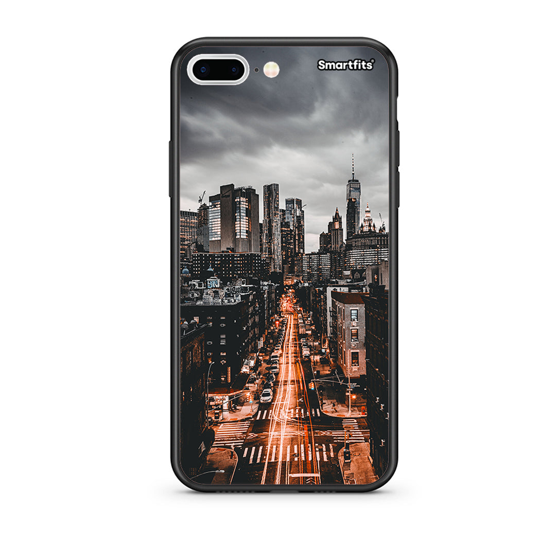 iPhone 7 Plus/8 Plus City Lights θήκη από τη Smartfits με σχέδιο στο πίσω μέρος και μαύρο περίβλημα | Smartphone case with colorful back and black bezels by Smartfits