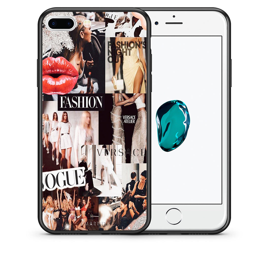 Θήκη Αγίου Βαλεντίνου iPhone 7 Plus / 8 Plus Collage Fashion από τη Smartfits με σχέδιο στο πίσω μέρος και μαύρο περίβλημα | iPhone 7 Plus / 8 Plus Collage Fashion case with colorful back and black bezels