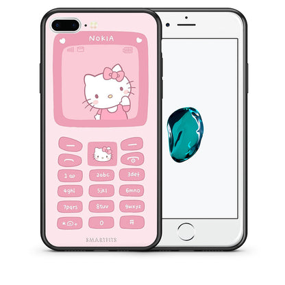 Θήκη Αγίου Βαλεντίνου iPhone 7 Plus / 8 Plus Hello Kitten από τη Smartfits με σχέδιο στο πίσω μέρος και μαύρο περίβλημα | iPhone 7 Plus / 8 Plus Hello Kitten case with colorful back and black bezels