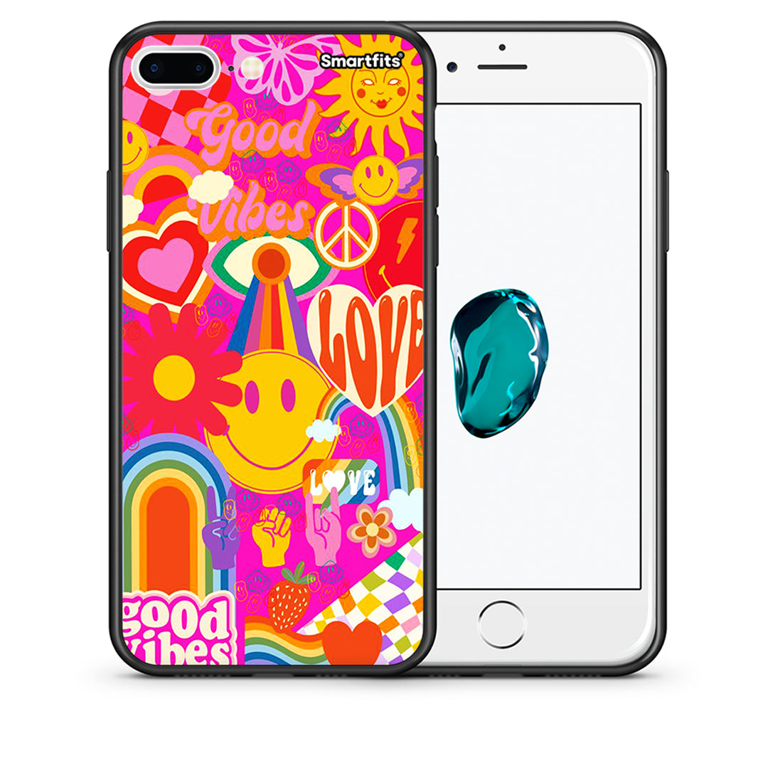 Θήκη iPhone 7 Plus/8 Plus Hippie Love από τη Smartfits με σχέδιο στο πίσω μέρος και μαύρο περίβλημα | iPhone 7 Plus/8 Plus Hippie Love case with colorful back and black bezels